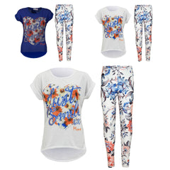 Girls Top Kids Just Smile XX Print Trendy Top & Peach Floral Legging Set 7-13 Yr