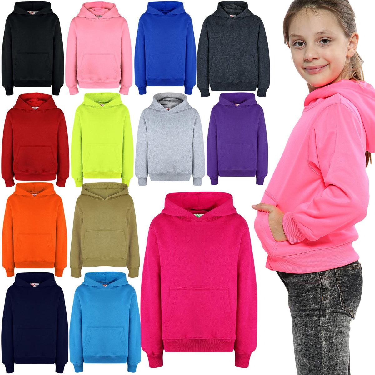Girls Boy Plain & Tie Dye Print Sweatshirt Pullover Hooded Jumper PE School Coat