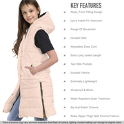 A2Z Kids Girls Fashion Oversized Hooded Quilted Gilet Stone Color Padded Long Line Vest Jacket Long Sleeveless Coat Urban Winter Wear Coat 7-13 Years