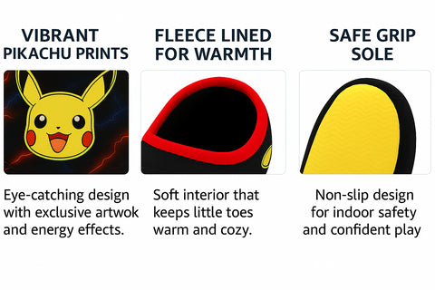 Official Pokemon Pikachu Kids Boys Girls Slippers Warm Fleece Shoes Non-Slip