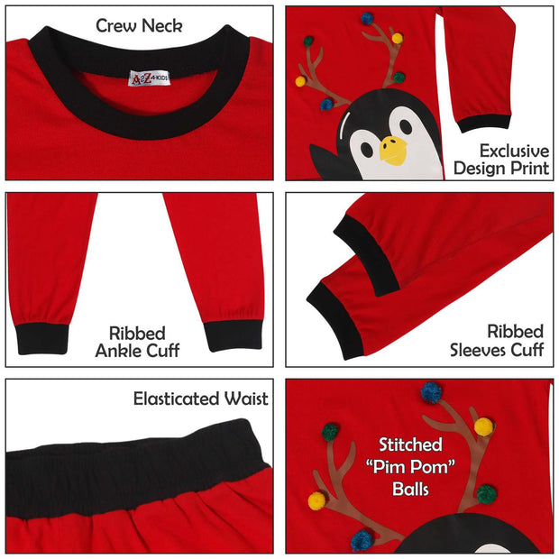 Kids Girls Boys Christmas Pyjamas Children PJs 2 Piece Penguin Set Lounge Suit - A2Z 4 Kids