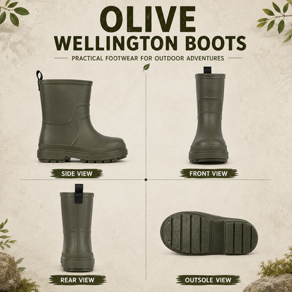 Kids Girls Wellington Wellies Non-Slip Waterproof Lightweight Rain Boots