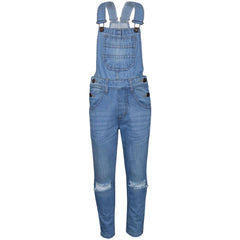 Kids Girls Denim Dungaree Knee Ripped Jeans Overall All In One Jumpsuit