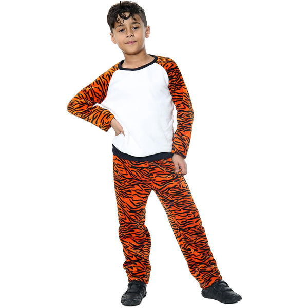 Kids Tiger Print Sleeve Pyjamas Sleepsuit Costume For Girls Boys Age 5-13