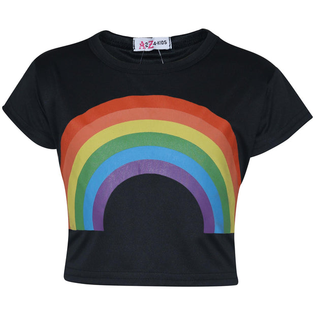 A2Z 4 Kids Girls Crop Top & Skirt Sets Designer's Rainbow Print Black Trendy Floss Fashion Belly Shirt & Skirts Trendy T Shirt Tops Tees & Bottom Set New Age 5 6 7 8 9 10 11 12 13 Years