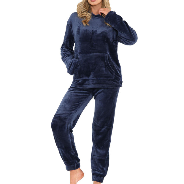 A2Z Womens Pyjamas Soft Warm Fleece Twosie Adults Hooded Long Sleeves Pyjamas 2 Piece Gift Set Size S-2XL