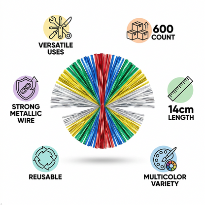 600 Pack Metallic Twist Ties Assorted Colours Reusable Packaging Craft Wire Ties