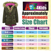 Kids Hooded Jacket Girls Fur Parka School Jackets Outwear Coat 5-13 Years