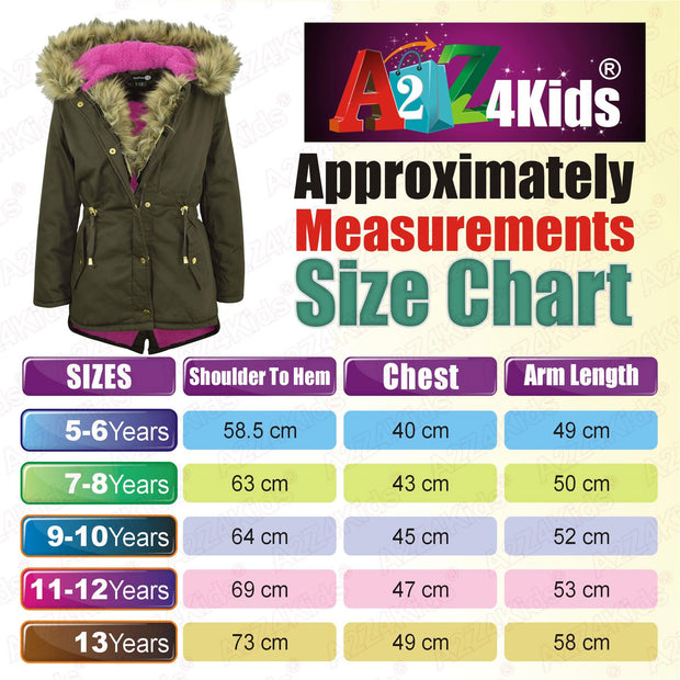 Kids Hooded Jacket Girls Fur Parka School Jackets Outwear Coat 5-13 Years