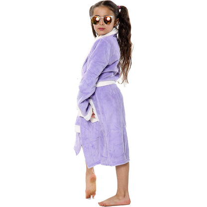 Kids Soft Fleece Bathrobe Dressing Gown Hooded Swim Beach Girls Boys 2-13 years