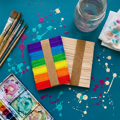 A2Z Assorted Wooden Craft Sticks 100 Pack Colour Popsicle Art Supplies 19cm