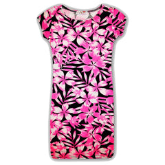 Kids Girls Neon Pink Floral Print Midi Dress Crop Top Legging Playsuit Age 7-13