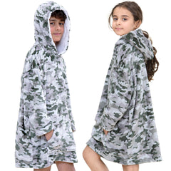 Kids Girls Boys Oversized Hoodie Snuggle Camoflage Super Soft Fleece Blanket