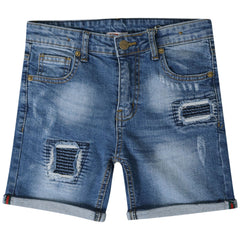 Kids Boys Ripped Mid Blue Denim Shorts Comfort Stretch Jeans Trouser Pants 5-13