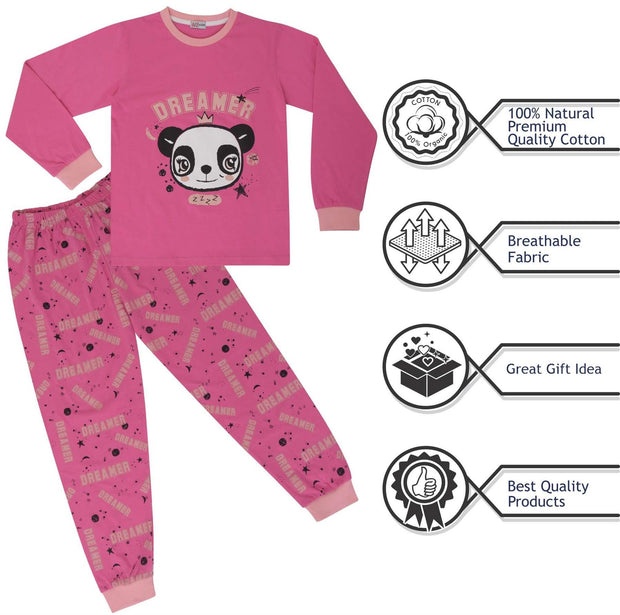 A2Z 4 Kids Girls Pyjamas Children PJs 2 Piece Set Panda Animal Dreamer Print Pink Lounge Suit for Children Top Bottom Pyjamas Loungewear Gifts Age 2-3, 3-4, 5-6, 7-8, 9-10, 11-12 & 13 Years