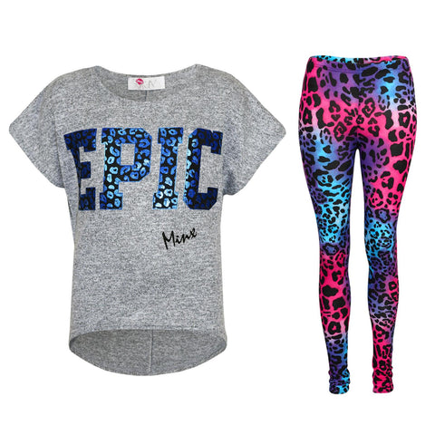 Kids Girls " EPIC " Printed Stylish Crop Top & Fashion Legging Set 7-13 Years