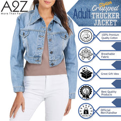 Ladies Women Fashion Cropped Denim Jacket Jean Long Sleeve Jacket Size 8-20