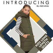 A2Z Kids Down Vest Oversized Khaki Long Sleeveless Hooded Quilted Gilet Padded Long Line Vest Jacket Coat For Girls 7-13 Years