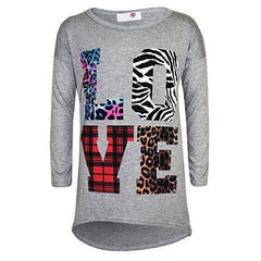 Kids Girls T Shirt LOVE Tartan Zebra Leopard Print Trendy Fashion Top 7-13 Years