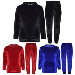 Kids Jogging Suit Girls Plain Velour Hoodie Bottom Lounge Suit Tracksuit 5-13 Yr