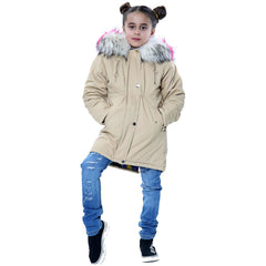 Kids Faux Fur Lined Parka Coat Rainbow Fur Hooded Jacket Girls Boys Age 2-13 Yrs
