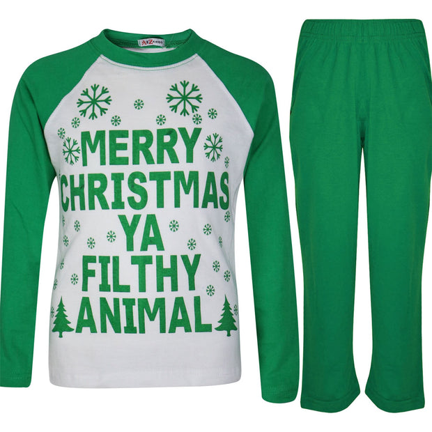 A2Z 4 Kids Girls Boys PJS Merry Christmas Ya Filthy Animal Print Green Christmas Pajamas Set Age 2 3 4 5 6 7 8 9 10 11 12 13 Years