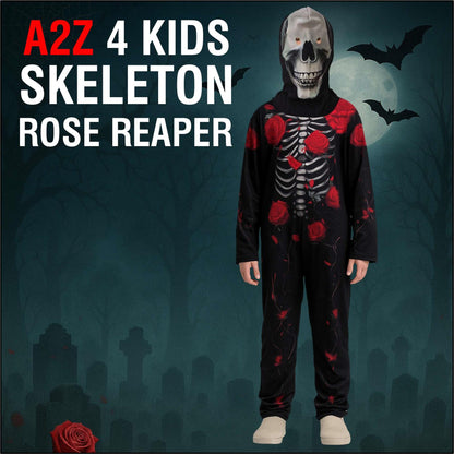 A2Z 4 Kids Boys Girls Rose Skeleton Halloween Costume Fancy Dress with Hooded