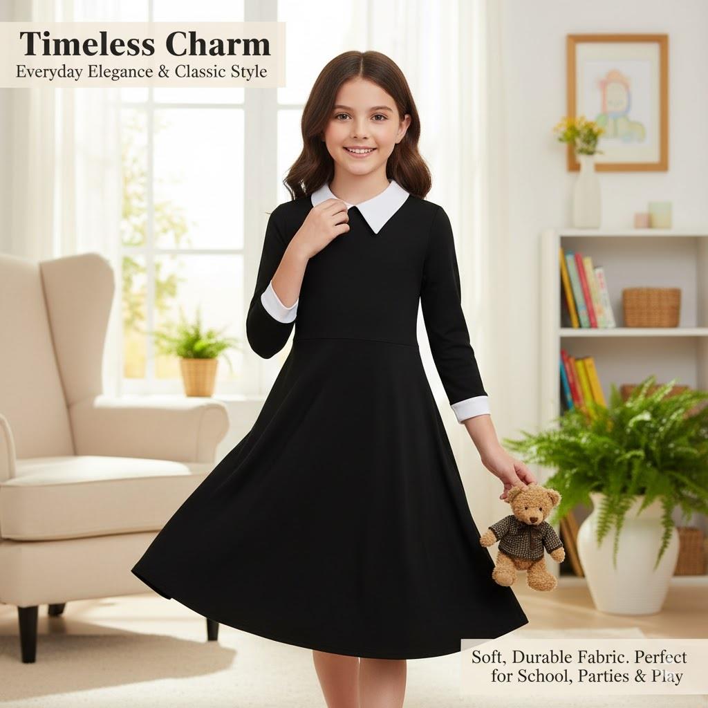 A2Z 4 Kids Girls Swing Dress Long Sleeve Peter Pan Collar Gothic Girl Dress