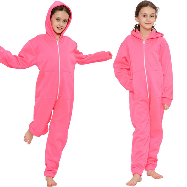 Kids Boys Girls Unisex Onesie Super Soft Fleece Hooded Zip Up Loungewear Costume