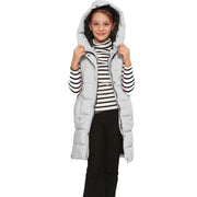 A2Z Kids Girls Down Vest Oversized White Hooded Quilted Gilet Padded Long Line Vest Jacket Long Sleeveless Coat Urban Winter Wear 7 8 9 10 11 12 13 Years