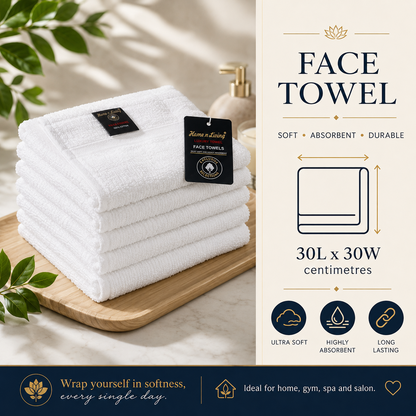 A2Z Hotel Quality Face Towel White 100 Percent Pure Cotton Soft Absorbent