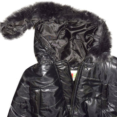 Kids Girls Jackets Puffer Hooded Detachable Faux Fur Wet Look Padded Long Coats