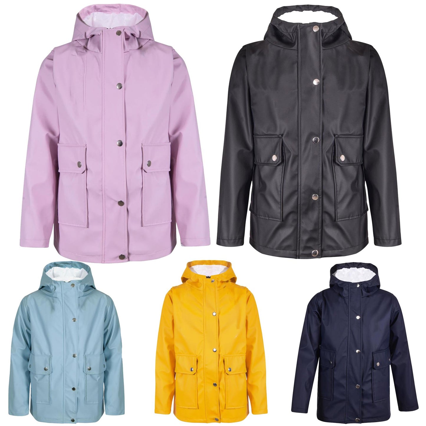PU Raincoat Jacket Windbreaker Waterproof Parka Hooded For Girls Boys Age 5-13 Years