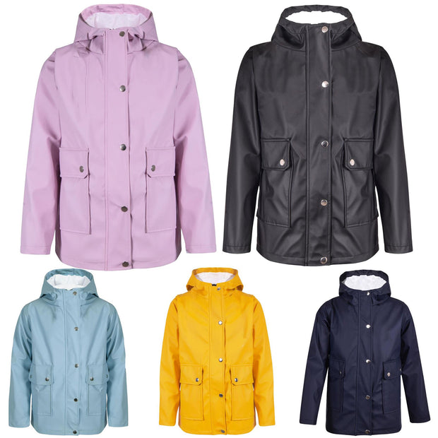 PU Raincoat Jacket Windbreaker Waterproof Parka Hooded For Girls Boys Age 5-13 Years