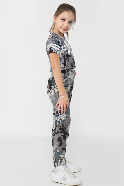 Girls Tops Kids Designer's #Selfie Camouflage Print Crop Top Legging Set 5-13 Yr