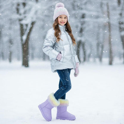 Girls Faux Fur Lined PVC Outer Non Slip Sole Snow Shoes Purple Sizes 10 to 2.5