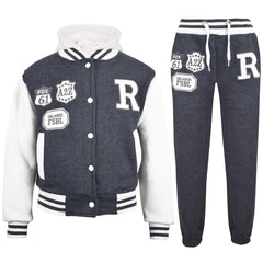 Kids Baseball Tracksuit Hooded Jacket With Joggers R Fashion FOX Varsity Style