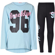 A2Z 4 Kids Girls Top Kids Brooklyn Print Trendy Long Sleeves Contrast Aqua T Shirt Tops & Fashion Legging Set Age 5-14 Years