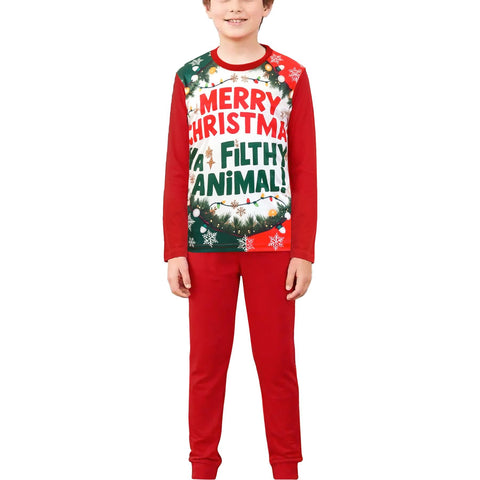 Kids Girls Boys Pyjama Set Merry Christmas Ya Filthy Animal Xmas Sleepwear Set