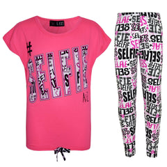 Kids Girls #Selfie T Shirt Top & Fashion Selfie Graffiti Legging Set 7-13 Years