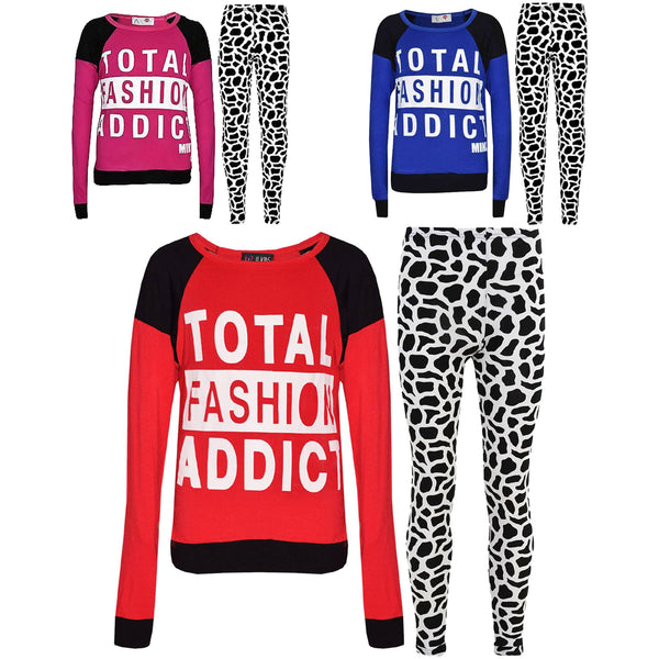Kids Girls TOTAL FASHION ADDICT Printed Trendy Top & Fashion Legging Set 7-13 Yr
