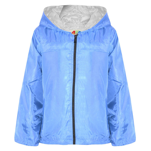 A2Z 4 Kids® Girls Boys Raincoats Jackets Kids Sky Blue Lightweight Kag Mac Waterproof Hooded Jacket Cagoule Rain Mac Age 5 6 7 8 9 10 11 12 13 Years