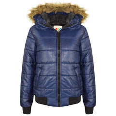 Boys Girls Jackets Kids Maya Faux Fur Hooded Padded Puffer Bubble Coats 5-13 Yrs