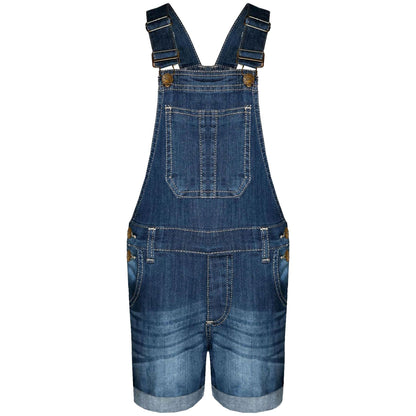 Kids Girls Denim Stretch Dungaree Shorts Jumpsuit Playsuit All In One 7-13 Years