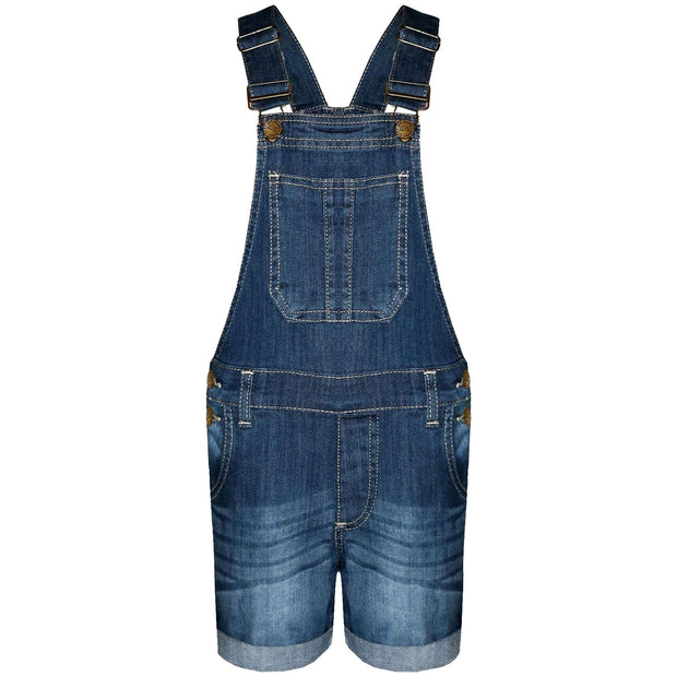 Kids Girls Denim Stretch Dungaree Shorts Jumpsuit Playsuit All In One 7-13 Years