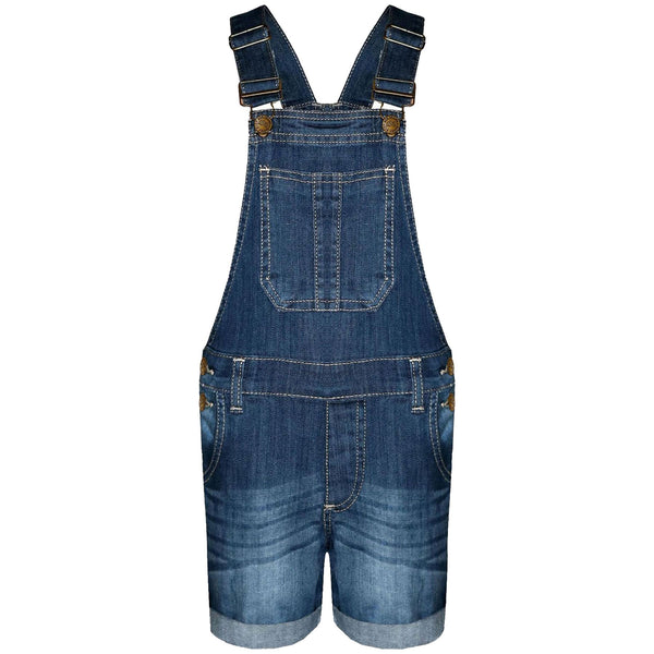 Kids Girls Denim Stretch Dungaree Shorts Jumpsuit Playsuit All In One 7-13 Years