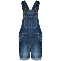 Kids Girls Denim Stretch Dungaree Shorts Jumpsuit Playsuit All In One 7-13 Years