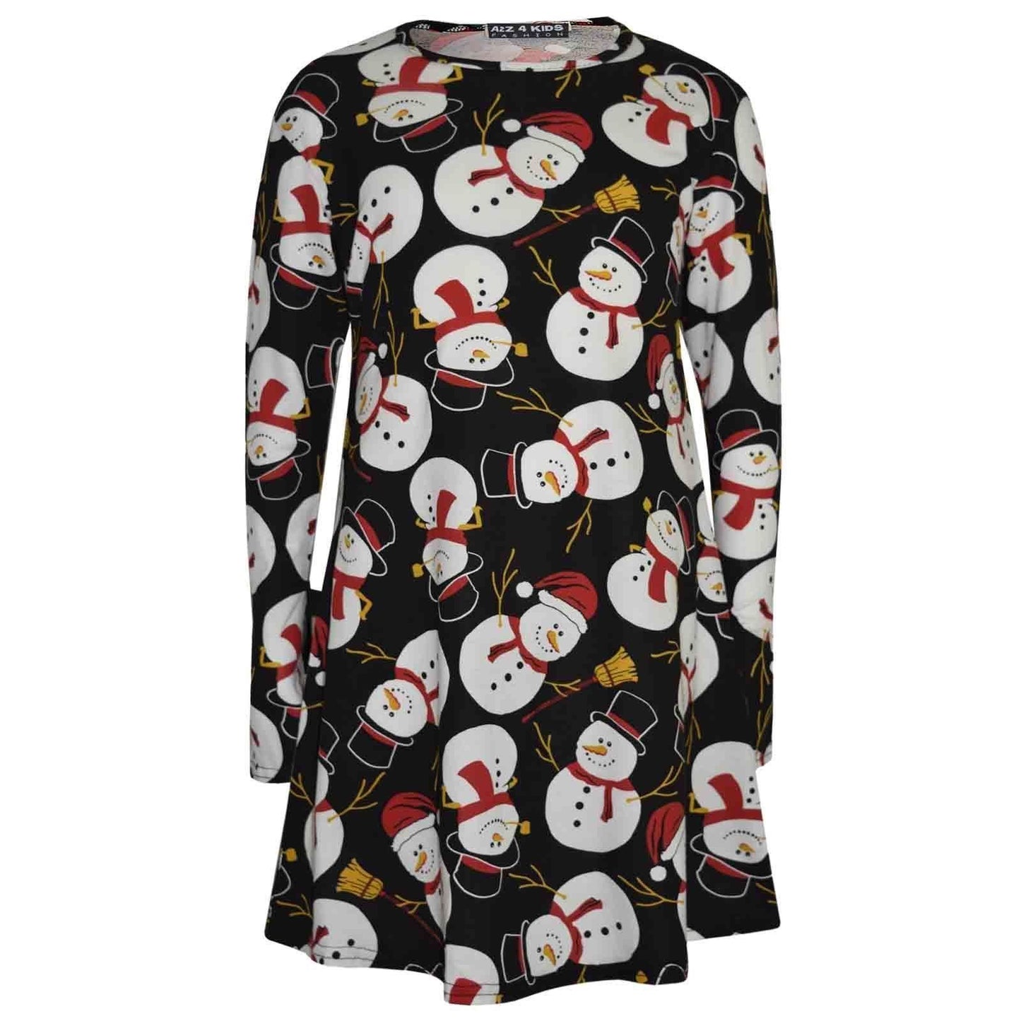 A2Z 4 Kids® Girls Christmas Dress Kids Snowman Print New Xmas Fashion Dresses With A Free Xmas Badge New Age 3 4 5 6 7 8 9 10 11 12 13 Years