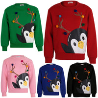 Kids Girls Boys Christmas Penguin Face Sweatshirt Long Sleeve Trendy Jumper 2-13