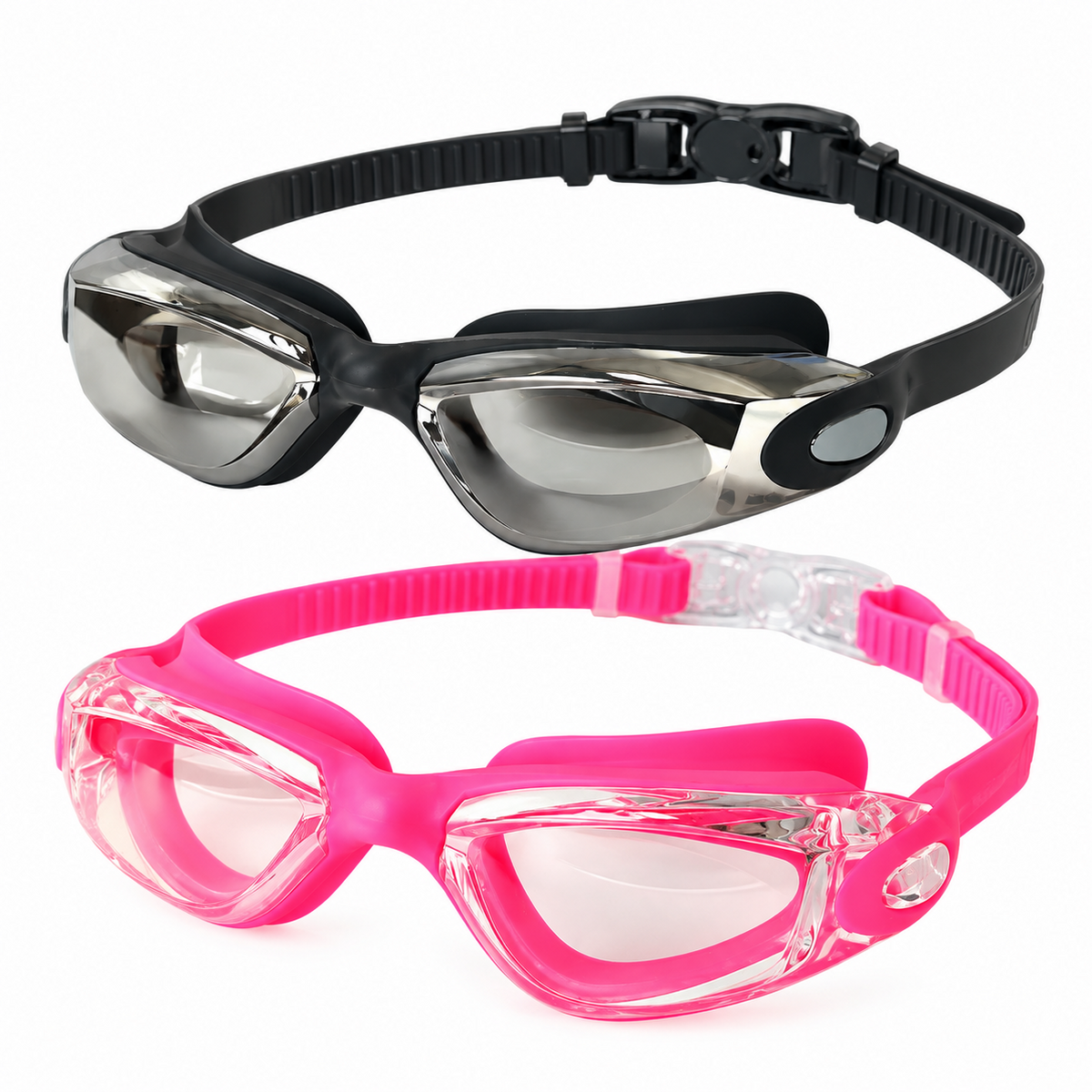 A2Z Adult Swimming Goggles 2 Pack Adjustable Strap Silicone Frame Pool Eyewear